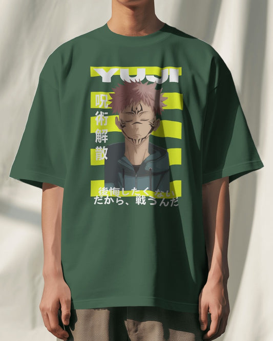 Jujutsu Kaisen Collection "YUJI" // Relaxed Fit Graphic Tee // Green