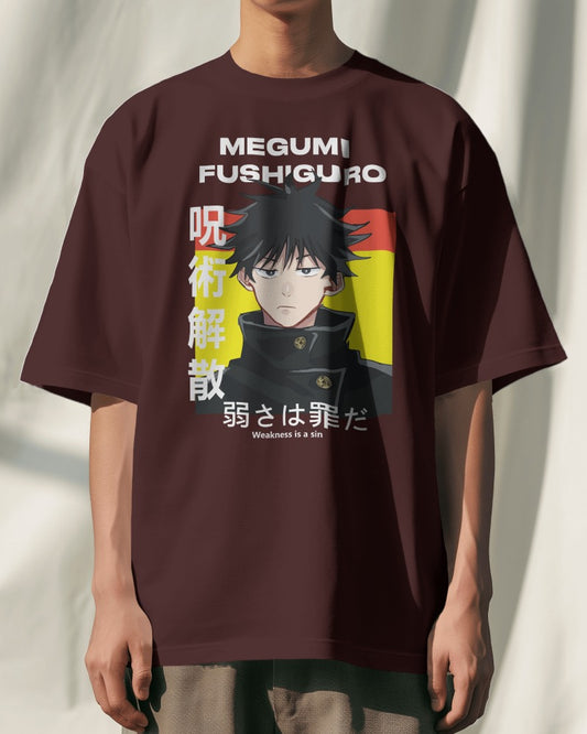 Jujutsu Kaisen Collection "Megumi" // Relaxed Fit Graphic Tee // Maroon