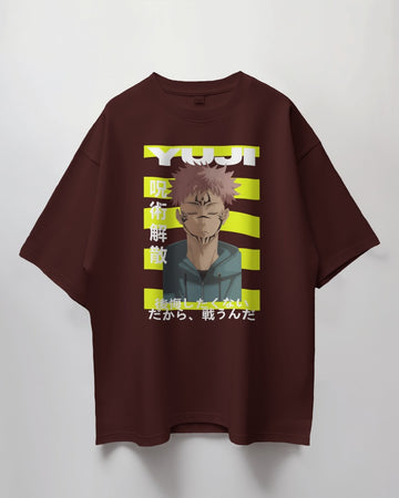 Jujutsu Kaisen Collection "YUJI" // Relaxed Fit Graphic Tee // Maroon