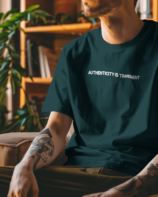 Authenticity Is Transient // Oversized Fit Graphic Tee // Petrol Blue