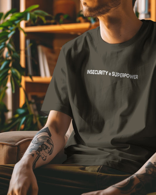 Insecurity Is Superpower // Oversized Fit Graphic Tee // Olive Green